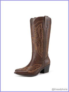 Women's Square Toe Embroidered Western Mid Calf Cowboy Boots